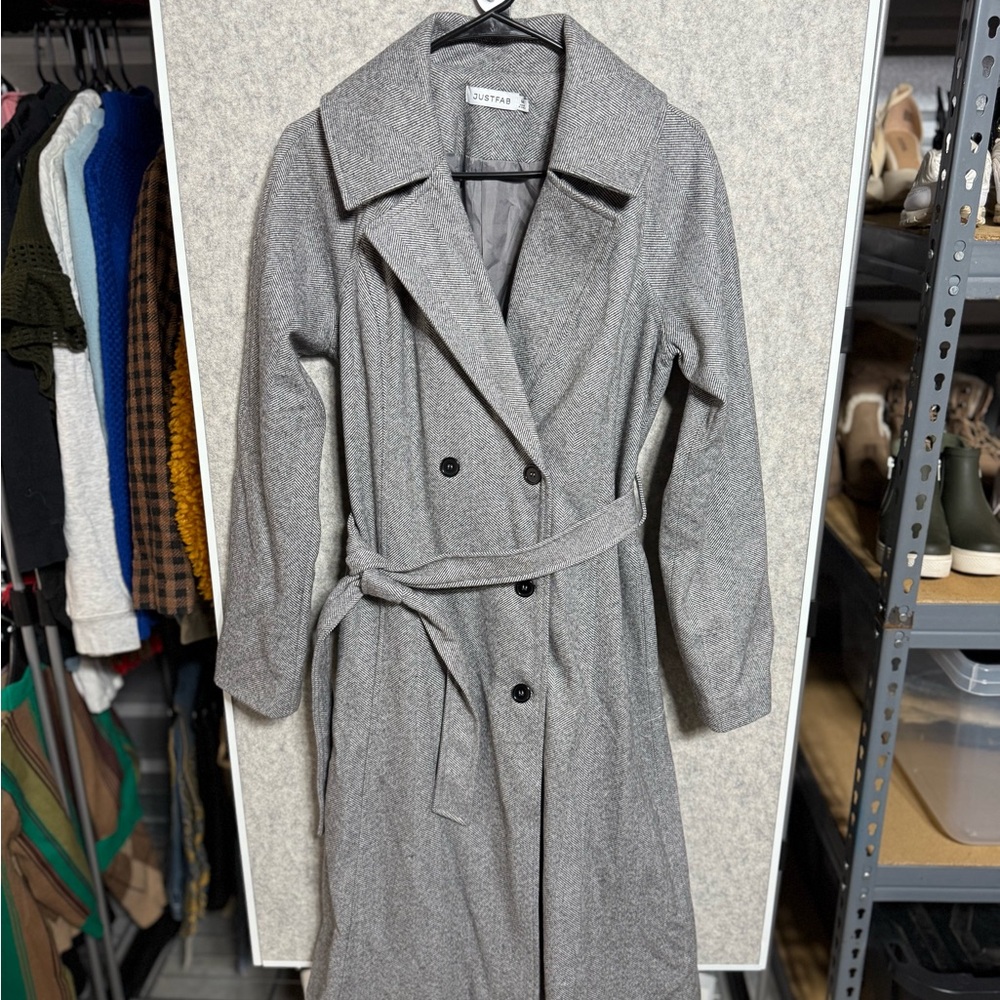 JustFab Gray Herringbone Coat